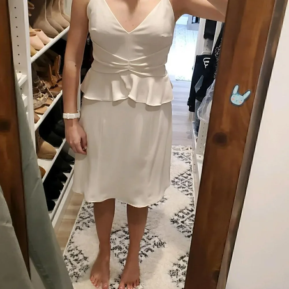 Monique Lhuillier Concertina MIDI Dress peplum fit and flare white dress - Picture 5 of 10